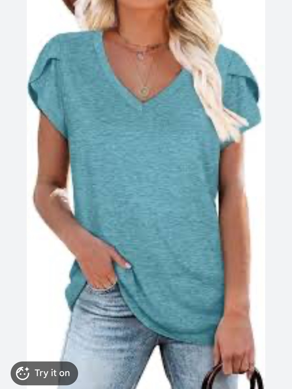 Heathered Teal V-Neck Tee Size Small
